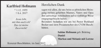 Traueranzeige von Karlfried Hofmann von Siegener Zeitung