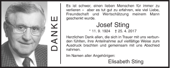 Traueranzeige von Josef Sting von Siegener Zeitung