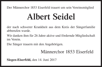 Traueranzeige von Albert Seidel von Siegener Zeitung