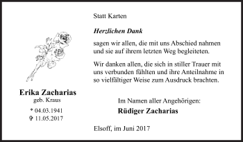 Traueranzeige von Erika Zacharias von Siegener Zeitung