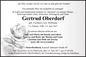 Traueranzeige von Gertrud Oberdorf von Siegener Zeitung