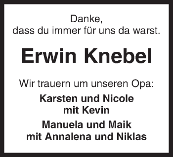 Traueranzeige von Erwin Knebel von Siegener Zeitung
