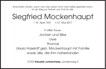 Traueranzeige von Siegfried Mockenhaupt von Siegener Zeitung