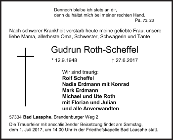 Traueranzeige von Gudrun Roth-Scheffel von Siegener Zeitung