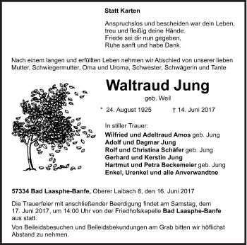 Traueranzeige von Waltraud Jung von Siegener Zeitung