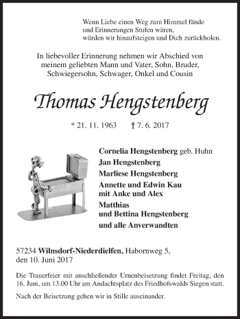 Traueranzeige von Thomas Hengstenberg von Siegener Zeitung