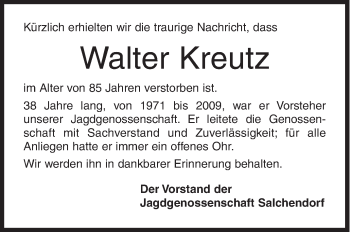 Traueranzeige von Walter Kreutz von Siegener Zeitung