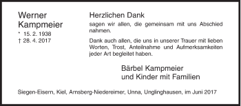Traueranzeige von Werner Kampmeier von Siegener Zeitung