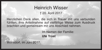 Traueranzeige von Heinrich Wisser von Siegener Zeitung