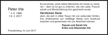 Traueranzeige von Peter Irle von Siegener Zeitung