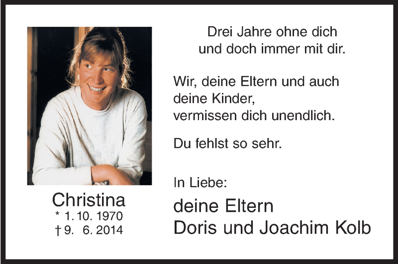  Traueranzeige für Christina  vom 09.06.2017 aus Siegener Zeitung