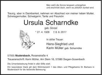 Traueranzeige von Ursula Scharndke von Siegener Zeitung