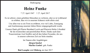 Traueranzeige von Heinz Funke von Siegener Zeitung
