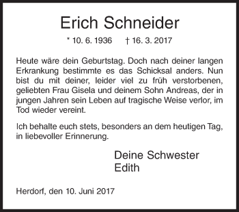 Traueranzeige von Erich Schneider von Siegener Zeitung