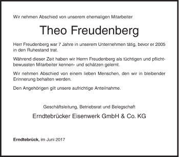 Traueranzeige von Theo Freudenberg von Siegener Zeitung