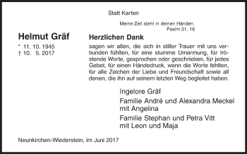 Traueranzeige von Helmut Gräf von Siegener Zeitung