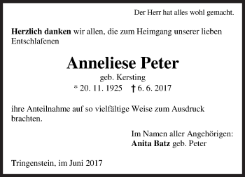 Traueranzeige von Anneliese Peter von Siegener Zeitung
