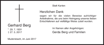 Traueranzeige von Gerhard Berg von Siegener Zeitung