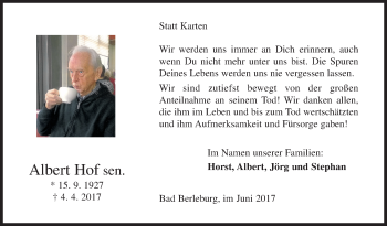 Traueranzeige von Albert Hof von Siegener Zeitung
