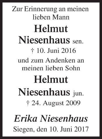 Traueranzeige von Helmut sen., Helmut jun. und Erika Niesenhaus von Siegener Zeitung