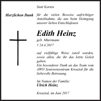 Traueranzeige von Edith Heinz von Siegener Zeitung