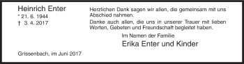 Traueranzeige von Heinrich Enter von Siegener Zeitung