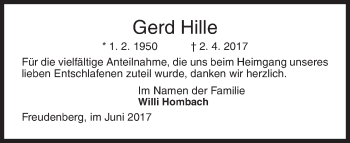 Traueranzeige von Gerd Hille von Siegener Zeitung