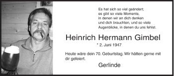 Traueranzeige von Heinrich Hermann Gimbel von Siegener Zeitung