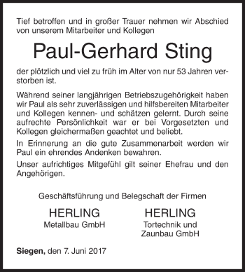 Traueranzeige von Paul-Gerhard Sting von Siegener Zeitung