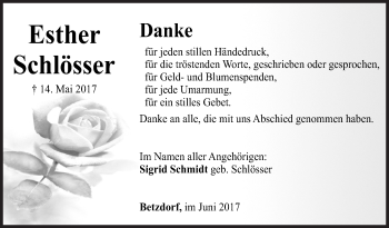 Traueranzeige von Esther Schlösser von Siegener Zeitung