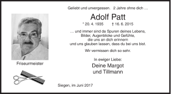 Traueranzeige von Adolf Patt von Siegener Zeitung