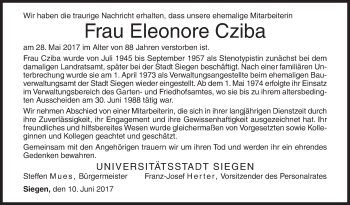 Traueranzeige von Eleonore Cziba von Siegener Zeitung
