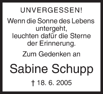 Traueranzeige von Sabine Schupp von Siegener Zeitung