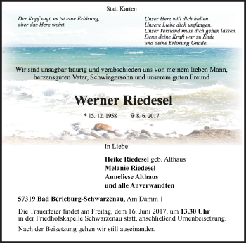 Traueranzeige von Werner Riedesel von Siegener Zeitung