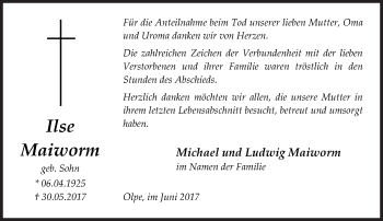 Traueranzeige von Ilse Maiworm von Siegener Zeitung