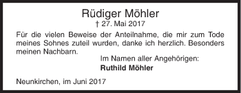 Traueranzeige von Rüdiger Möhler von Siegener Zeitung