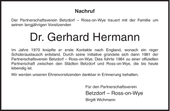 Traueranzeige von Gerhard Hermann von Siegener Zeitung