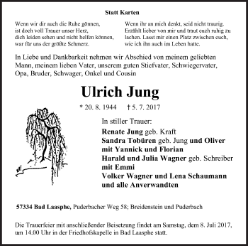 Traueranzeige von Ulrich Jung von Siegener Zeitung
