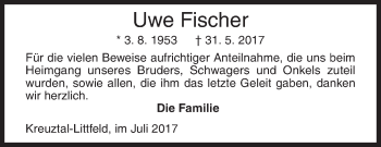 Traueranzeige von Uwe Fischer von Siegener Zeitung