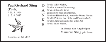 Traueranzeige von Paul Gerhard Sting von Siegener Zeitung