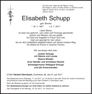 Traueranzeige von Elisabeth Schupp von Siegener Zeitung