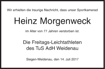 Traueranzeige von Heinz Morgenweck von Siegener Zeitung