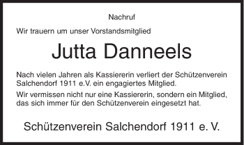 Traueranzeige von Jutta Danneels von Siegener Zeitung