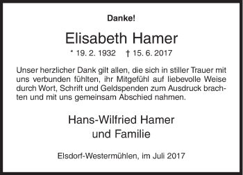 Traueranzeige von Elisabeth Hamer von Siegener Zeitung