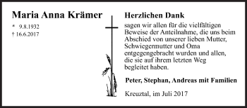 Traueranzeige von Maria Anna Krämer von Siegener Zeitung