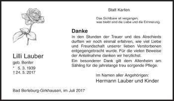 Traueranzeige von Lilli Lauber von Siegener Zeitung