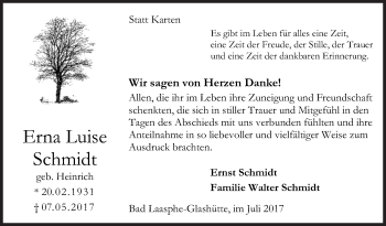 Traueranzeige von Erna Luise Schmidt von Siegener Zeitung