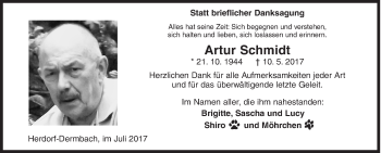 Traueranzeige von Artur Schmidt von Siegener Zeitung