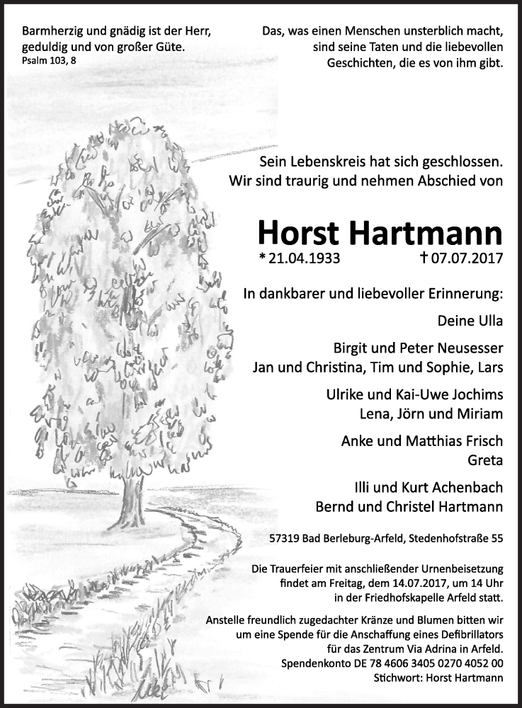 Traueranzeige für Horst Hartmann vom 10.07.2017 aus Siegener Zeitung