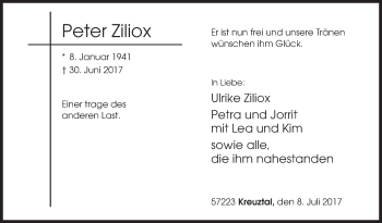 Traueranzeige von Peter Ziliox von Siegener Zeitung